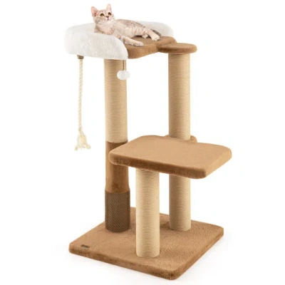 Costway 44 Inches Modern Cat Tree For Indoor Cats With Plush Padded Perch And Dangling Ball-coffee In Brown