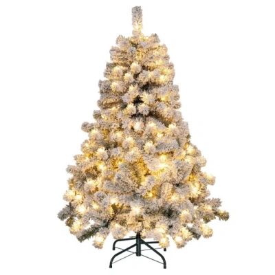 Costway 4.5 Feet Pre-lit Premium Snow Flocked Christmas Tree With 150 Lights In Gold