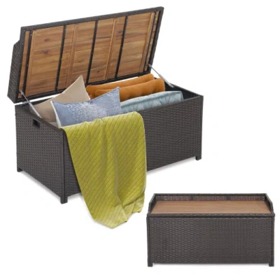 Costway 45 Gallon Outdoor Storage Bench With Zippered Liner In Black