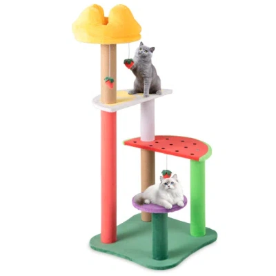 Costway 45 Inch Multi-level Cat Tree With Plush Padded Top Perch And Fruit-shaped Platforms