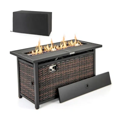 Costway 45 Inch Propane Rattan Firepit Table With Glass Stones And Protective Cover-mixed Brown In Animal Print