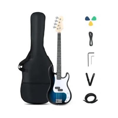 Costway 45.5 Inch Electric Bass Guitar With Double Pickups And Gig Bag For Beginners-blue In Multi