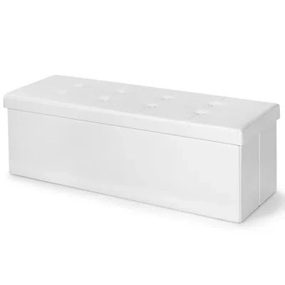 Costway 45''x15''x15'' Large Folding Storage Faux Leather Ottoman Pouffe Box Stool In White