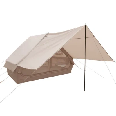 Costway 4-6 People Inflatable Camping Tent With Porch And Carrying Bag-beige In Neutral