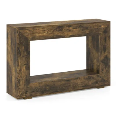 Costway 47" 2-tier Farmhouse Console Table With Open Storage Shelf For Living Room-rustic Brown