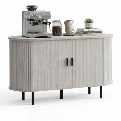 Costway 47 Inch Fluted Sideboard Buffet Cabinet With Tambour Sliding Doors And Metal Legs-grey In Gray