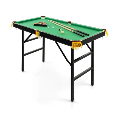 Costway 47 Inch Folding Billiard Table With Cues And Brush Chalk -green In Multi