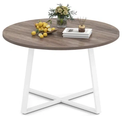 Costway 47 Inch Round Dining Table With Stable X-shaped Base And Round Thickened Tabletop-natural In Gray