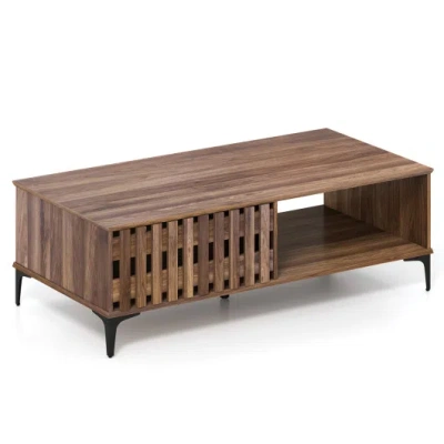 Costway 47 Inches Mid Century Coffee Table Farmhouse Wooden Center Table-walnut In Brown