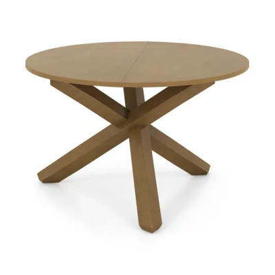 Costway 47 Inches Round Dining Table With Solid Acacia Wood Legs For 4-6 Person-natural In Brown