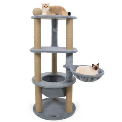Costway 47 Inches Tall Cat Tower With Cat Nest And Scratching Posts-gray In Multi