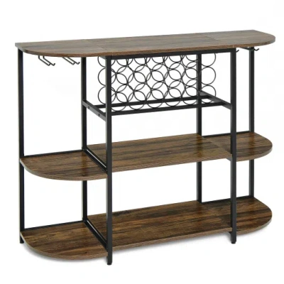 Costway 47 Inches Wine Rack Table With Glass Holder And Storage Shelves-rustic Brown