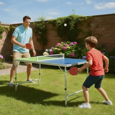 Costway 47" X 30" Mini Table Tennis Table With Adjustable Height For Indoor Outdoor In Blue