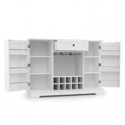 Costway 47.2 Inch Sideboard Cabinet With Door Shelves And 10-bottle Wine Rack-white