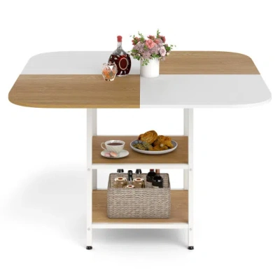 Costway 47.5 Inch Modern Dining Table, Square Kitchen Table With Mix-colored Tabletop-natural In Multi