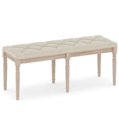 Costway 47.5 Inch Upholstered Bench With Carved Rubber Wood Legs And Padded Seat-beige In Brown
