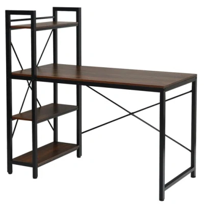 Costway 47.5 Inch Writing Study Computer Desk With 4-tier Shelves-tan In Brown