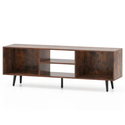 Costway 47.5 Inches Tv Stand For 55-inch Tv With Compartments And Metal Legs-rustic Brown