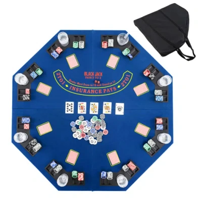 Costway 48 Inch 8-player Foldable Poker Table Top With Carrying Bag And Cup Holders-blue
