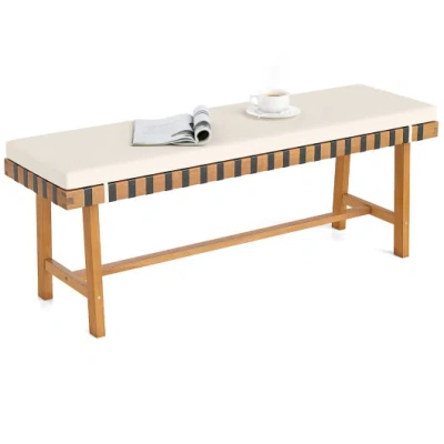 Costway 48 Inch Acacia Wood Outdoor Bench With Thick Padded Seat Cushion In Neutral