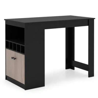 Costway 48 Inch Bar Table With Storage Cabinet And Wine Rack-black