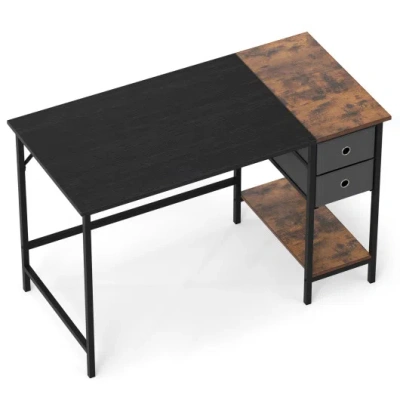 Costway 48 Inch Computer Desk With 2 Fabric Drawers Industrial Home Office Desk-black