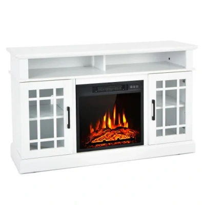 Costway 48 Inch Electric Fireplace Tv Stand With Cabinets For Tvs Up To 50 Inch-white