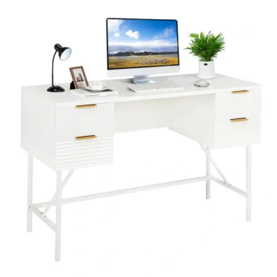 Costway 48 Inch Home Office Computer Desk With 4 Drawers-white