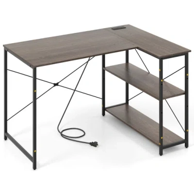 Costway 48 Inch Reversible L Shaped Computer Desk With Adjustable Shelf-gray In Black