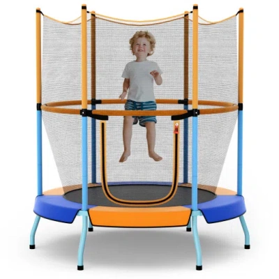Costway 48 Inch Toddler Trampoline With Safety Enclosure Net-orange In Blue