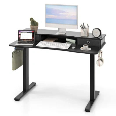 Costway 48 Inch X 24 Inch Height Adjustable Electric Standing Desk With 2 Drawers-black
