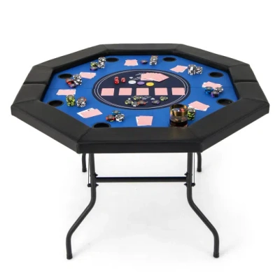 Costway 48 Inches Foldable Poker Table With Padded Rails And Cup Holders-blue