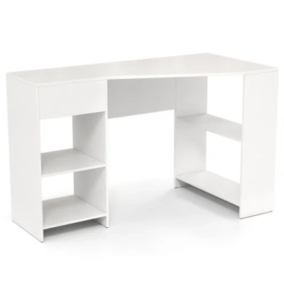 Costway 48 Inches L Shaped Corner Executive Computer Desk With Drawer-white In Multi
