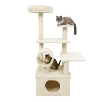 Costway 48 Inches Tall Cat Tree Multi-level Kitten Tower With Large Condo Padded Top Perch-beige In Neutral