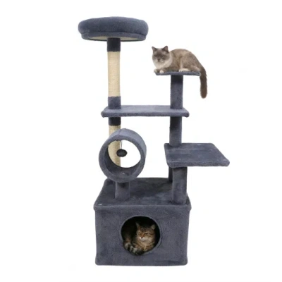 Costway 48 Inches Tall Cat Tree Multi-level Kitten Tower With Large Condo Padded Top Perch-grey In Black
