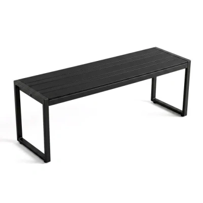 Costway 48" Outdoor Bench With Wood-plastic Composite And Metal Frame Slatted Sea For Garden-black
