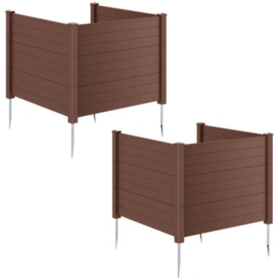 Costway 48 X 38 Inches Air Conditioner Fence 2 Panels Outdoor Privacy Fence-brown