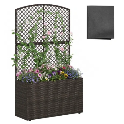 Costway 49 Inch Raised Garden Bed With Trellis And Wicker Planter Box-brown