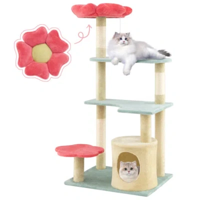 Costway 49 Inch Tall Multi-level Aesthetic Floral Kitten Tower With Flower-shaped Plush Padded Perch-multico