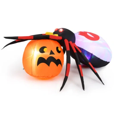 Costway 4.9 X 4.6 Feet Inflatable Spider With Pumpkin And Rotating Light In Multi