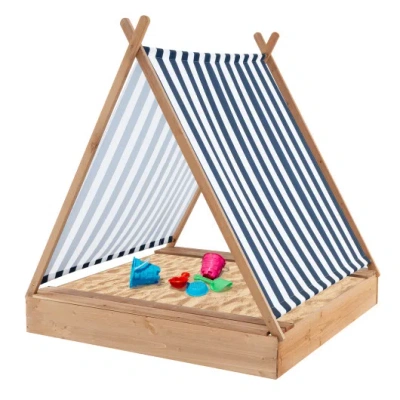 Costway 49 X 48 Inch Kids Wooden Sandbox With Cover And 2 Bench Seats In Brown