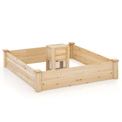 Costway 49 X 49 X 10 Inch Raised Garden Bed With Compost Bin And Open-ended Bottom-natural In Brown