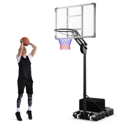Costway 4.9-10 Feet Adjustable Basketball Hoop With Shatterproof Backboard In Black