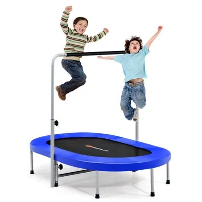 Costway 4.96' Oval Backyard Trampoline Without Safety Enclosure In Blue