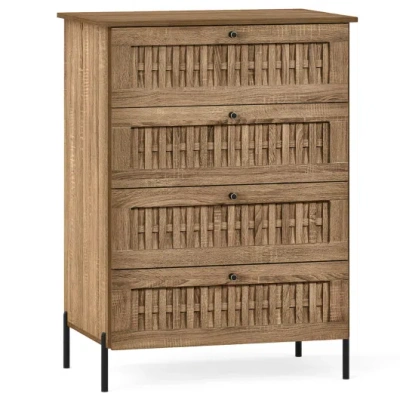 Costway 4-drawer Dresser With Interlocking Mechanism And Metal Legs For Bedroom-oak In Animal Print