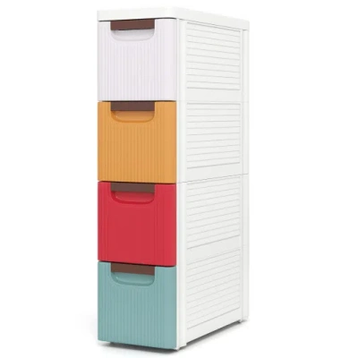Costway 4-drawer Rolling Organizer Unit Narrow Storage Cabinet With Built-in Wheels For Small Space-colorful In Animal Print