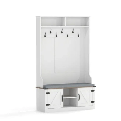 Costway 4-in-1 68.5 Inch Tall Coat Rack With Cushioned Bench And Shoe Storage-white In Gray