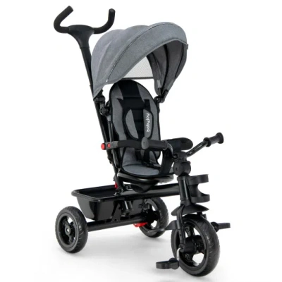 Costway 4-in-1 Baby Tricycle Toddler Trike With Convertible Seat-gray In Black