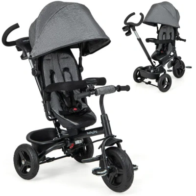 Costway 4-in-1 Baby Tricycle Toddler Trike With Reversible Seat And 5-point Safety Harness-gray In Black