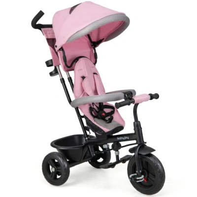 Costway 4-in-1 Baby Trike Kids Tricycle With Removable Canopy And Adjustable Push Handle-pink In Multi